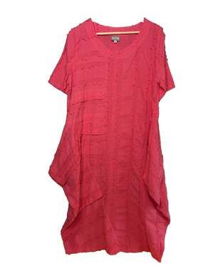 Niche Nilgun Derman MEDIUM Lagenlook Pink Raw Hem Handkerchief Hem Dress